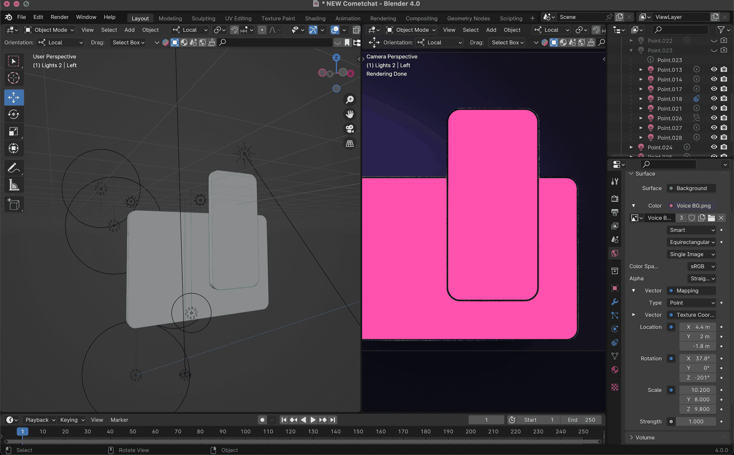 Blender workspace used to build custom 3D device mockups for the CometChat site