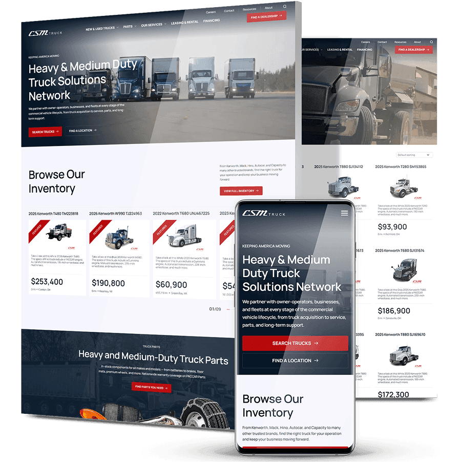 CSM Truck location and inventory landing pages built by Digital Silk