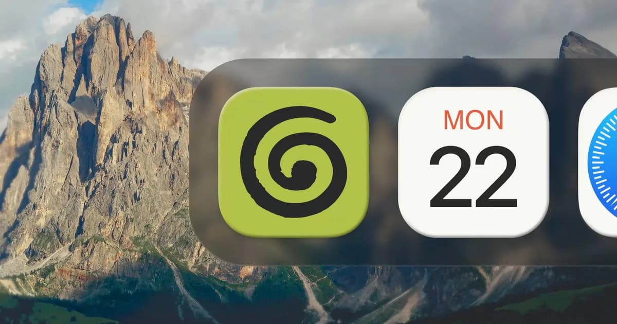 Granola's green spiral app icon in a macOS dock beside the calendar app