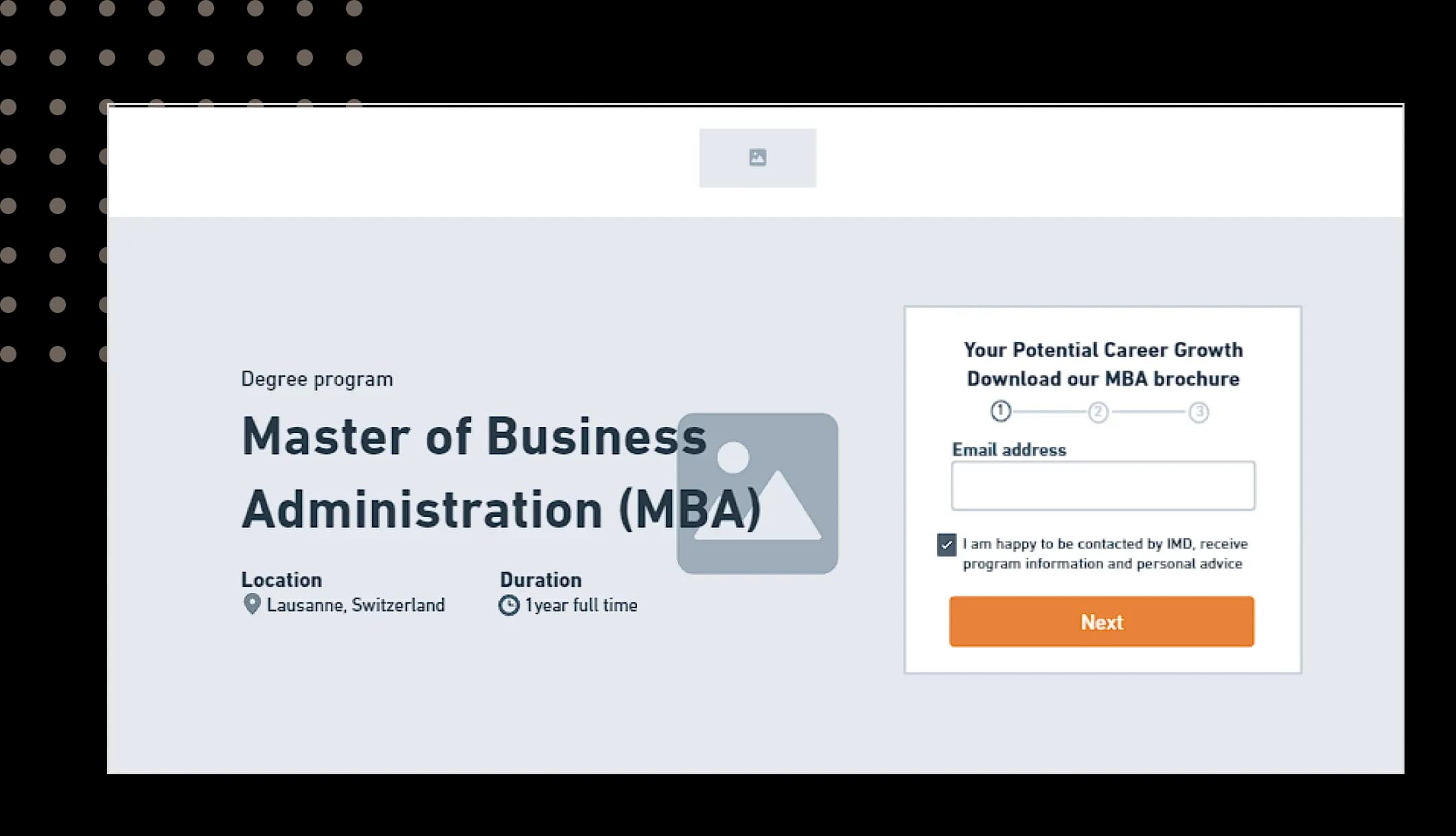 Wireframe for the IMD MBA landing page