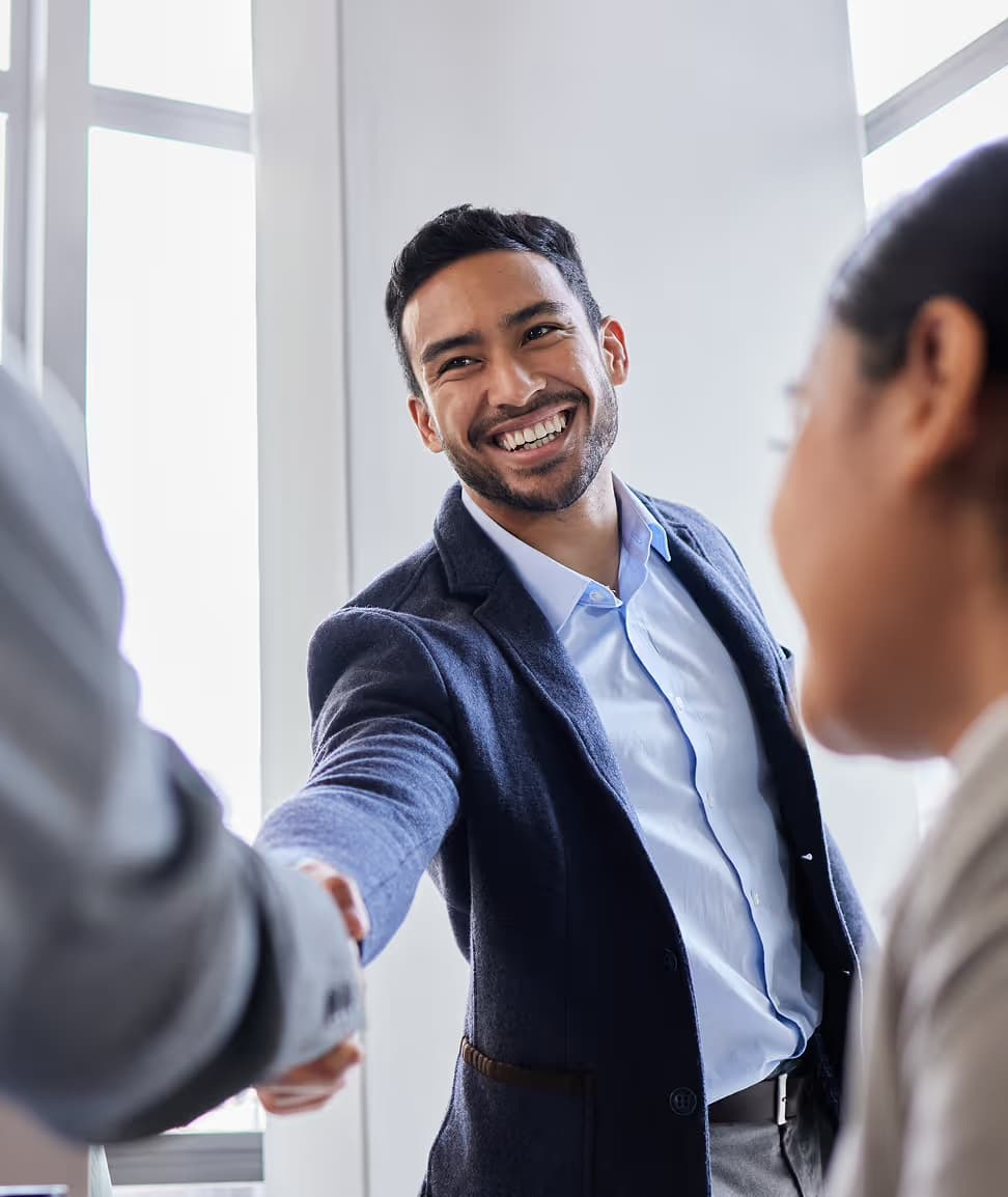 Smiling professional shaking hands in a meeting