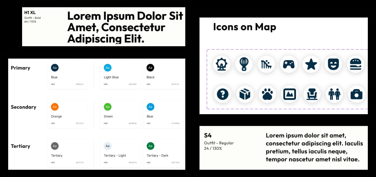 Six Flags design system: colour tiers, typography and map icon set