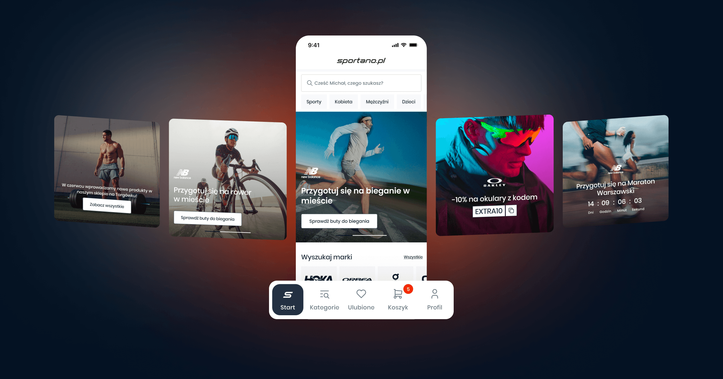 Sportano app home screen surrounded by sports promotion cards