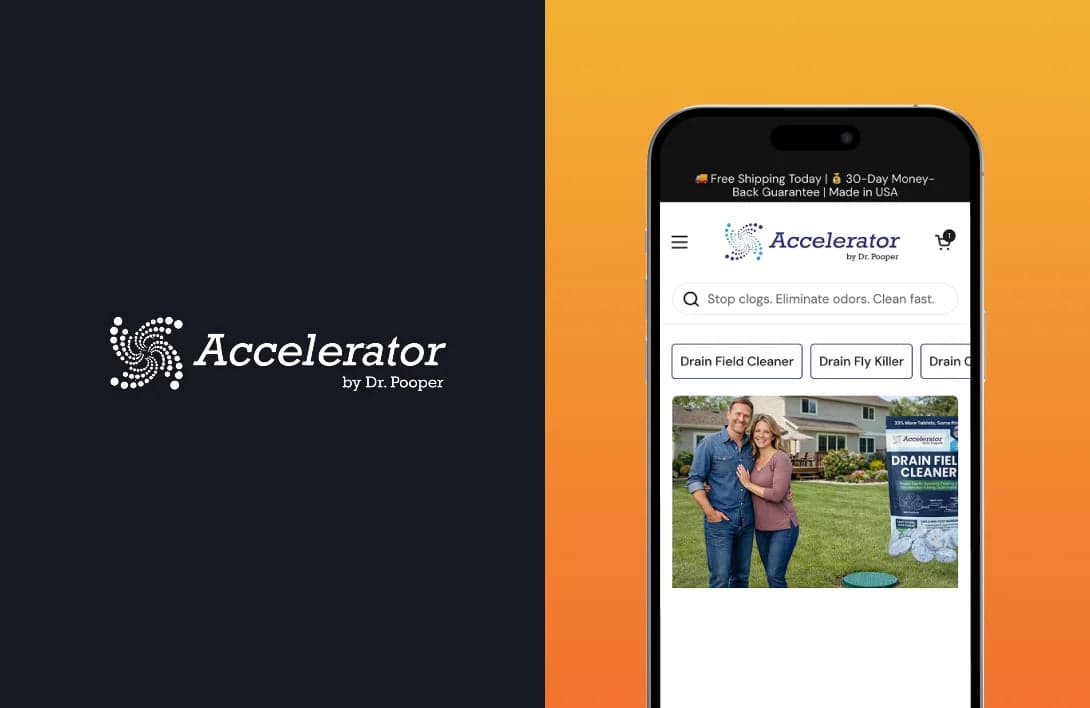 Accelerator by Dr Pooper logo beside the redesigned mobile page