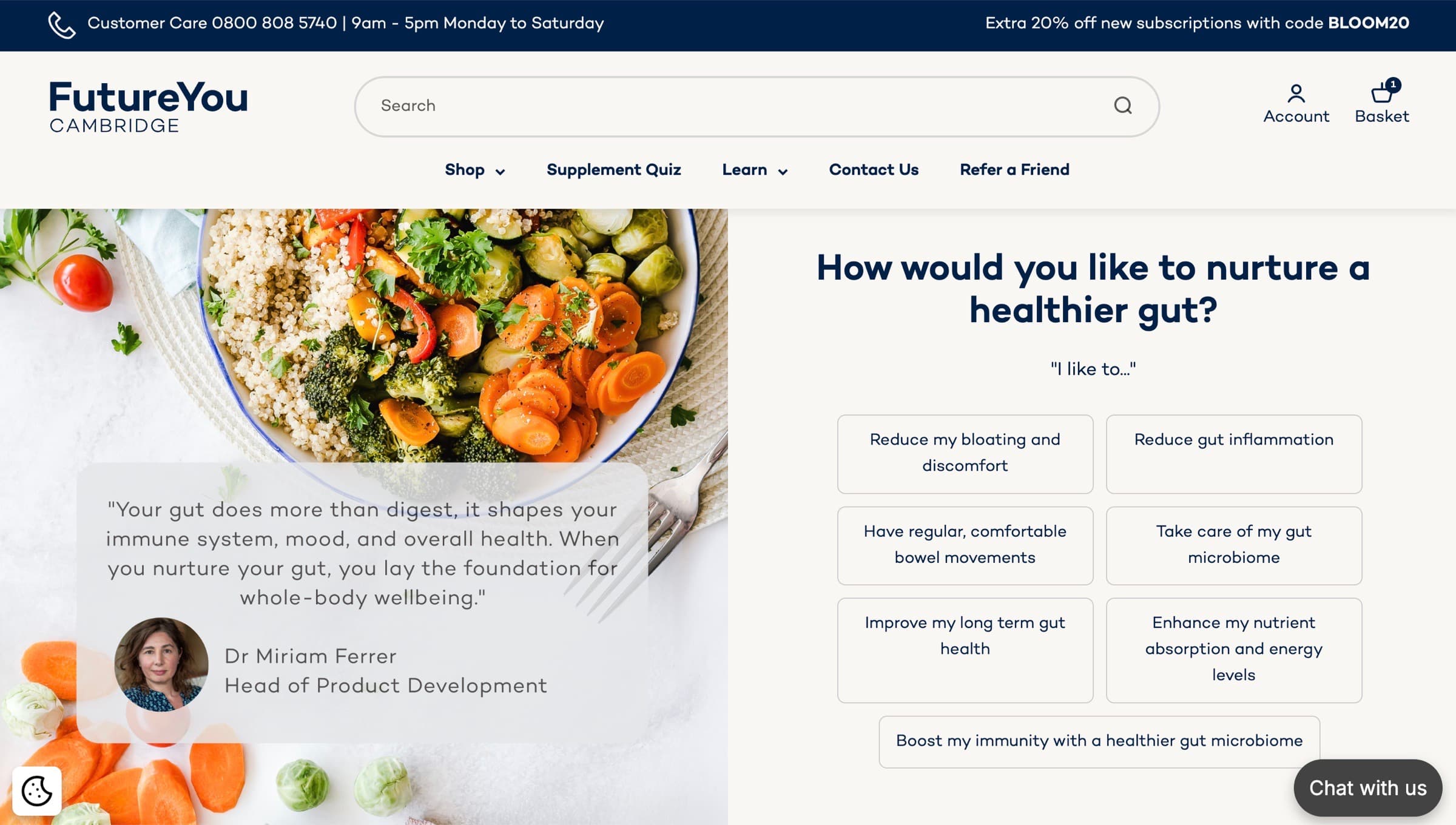 FutureYou gut-health product recommendation quiz page