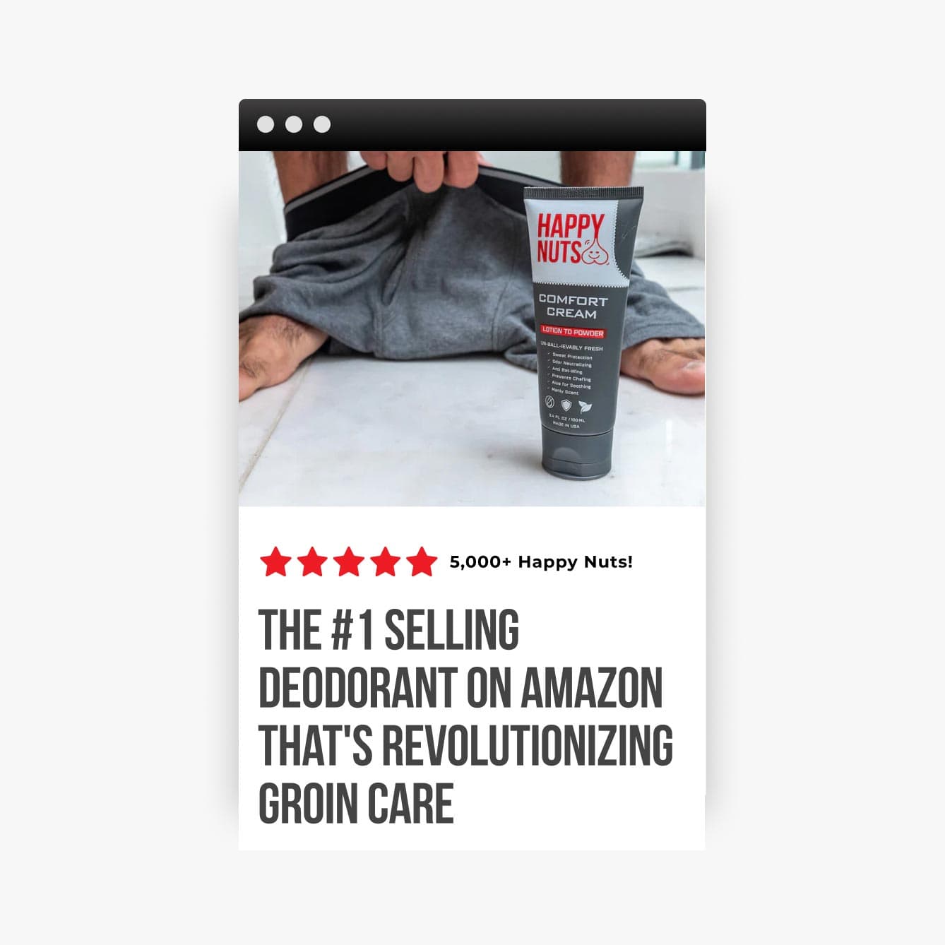 Happy Nuts ad landing page: 'The #1 selling deodorant on Amazon'
