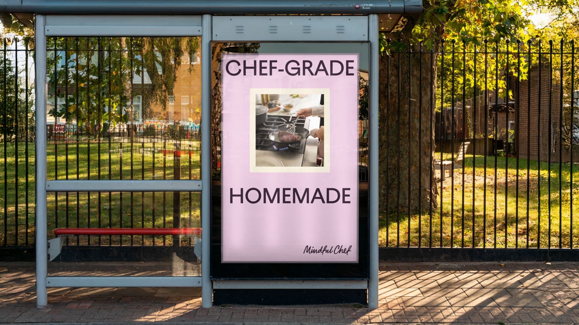 Mindful Chef 'Chef-grade homemade' poster at a bus shelter