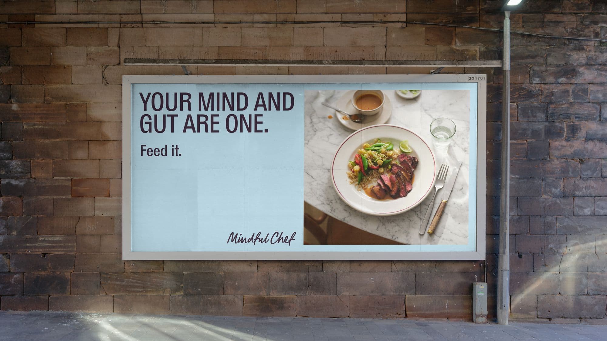 Mindful Chef billboard reading 'Your mind and gut are one. Feed it.'