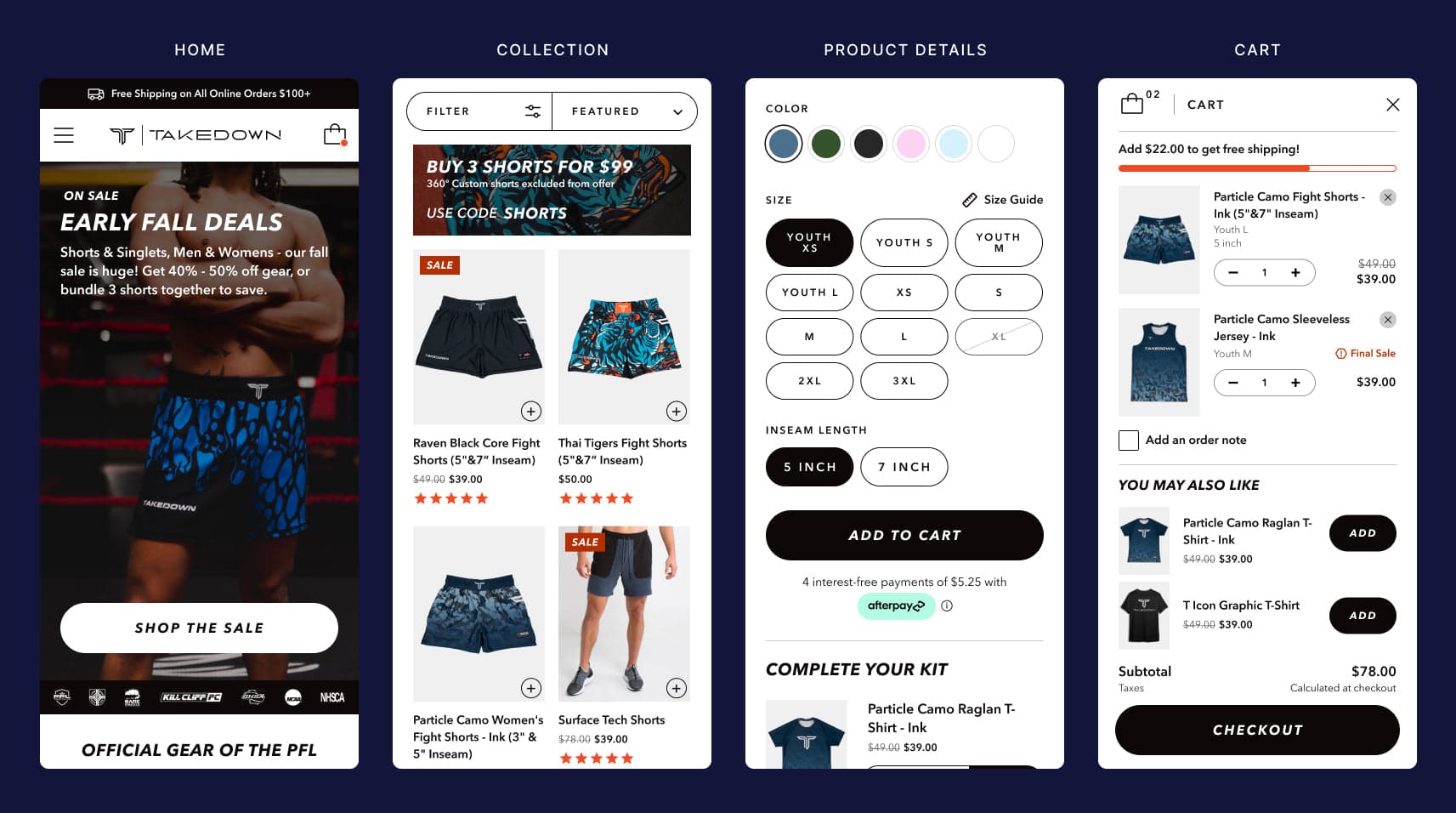 Takedown Sportswear redesigned product and collection layouts