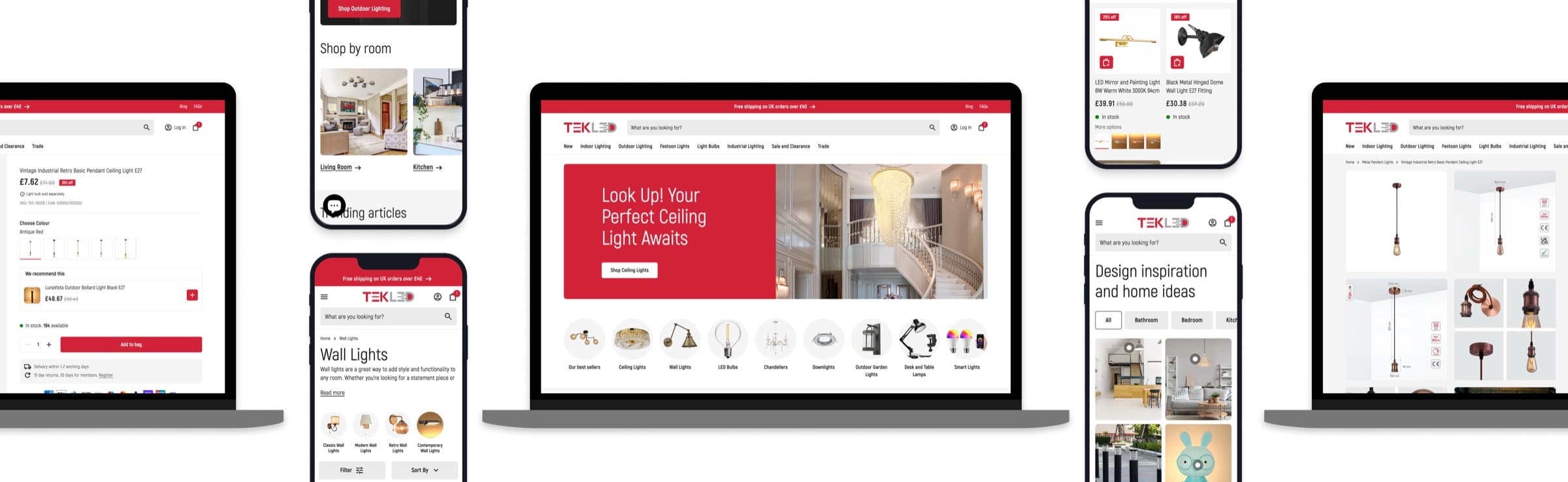 Strip of redesigned TEKLED UK pages on desktop and mobile